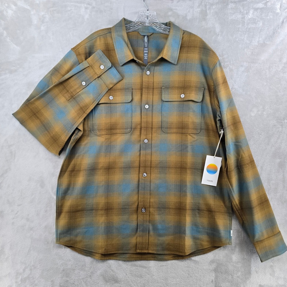 Vuori Flannel Button Down Mens XL Bluegrass Plaid V1142 Stretch L/S Shirt